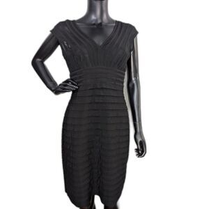 Adrianna Papell Black Mesh Illusion Sheath Dress Size 14 Banded Cocktail Formal